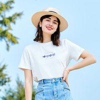 百图女装减龄短袖T恤圆领立体印花短款设计感上衣2024年夏季 M