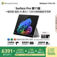 Microsoft Surface Pro 第11版 13.0英寸 Windows 二合一平板笔记本（2880*1920、骁龙X Plus、16GB、256GB、WLAN版、亮铂金）