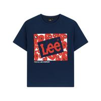 Lee 李 男女中大童短袖T恤2025新款夏季薄款纯棉儿童上衣经典印花潮 藏青色 LK5X2HUT0625