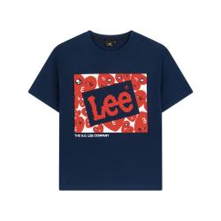 Lee 男女中大童短袖T恤2025新款夏季薄款纯棉儿童上衣经典印花潮 藏青色 LK5X2HUT0625