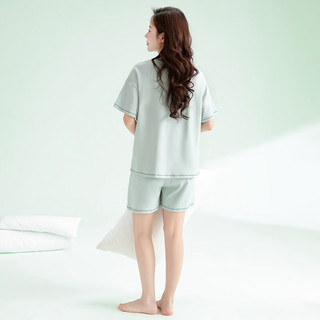 芬腾睡衣【100%纯棉】2025年夏季薄款宽松短袖外穿家居服套装 浅蓝 L