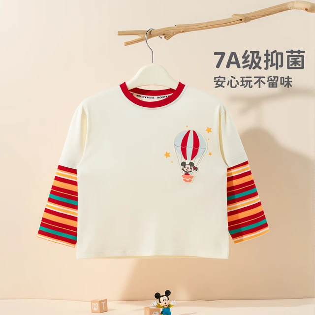 迪士尼宝宝（Disney Baby）秋季新款童装男女儿童米奇卡通透气百搭纯棉亲肤7A级抗菌长袖T恤 ZD3ES017
