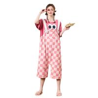 果壳(Gukoo)旗下YSO品牌睡衣女夏季小怪兽粉色可爱少女舒适连体家居服短袖1B 石榴红撞色连体衣 S