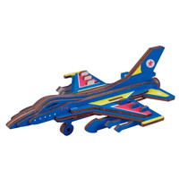 玩控 3d木质拼插立体拼图飞机模型木制模型手工diy F-16战斗机