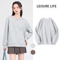 回力宽松圆领卫衣女2025年春秋潮流简约显瘦城市运动休闲风上衣 灰绿#纯色 L