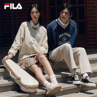FILA 斐乐装套头男卫衣秋季V领学院风宽松上衣 175/96A/L