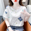 纯棉白色短袖t恤女士夏装百搭宽松印花设计体恤时尚洋气上衣 M