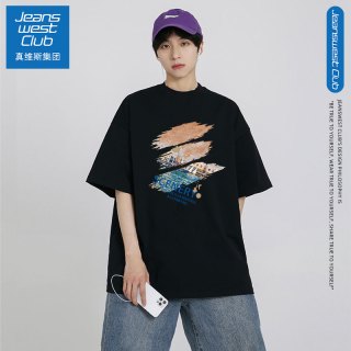 真维斯club春季美式宽松版短袖T恤男生女生YF 3XL CZ1011白色