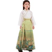 ROMON 罗蒙 马面裙女童汉服夏款儿童古风套装秋冬古装国风 青绿色套装 120