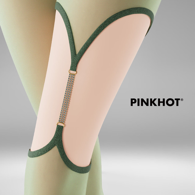 PINKHOT 开山之作粉色钻链不对称镂空超薄黑丝袜小众绿色无缝裆 绿色 白钻 1条 均码