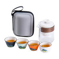 玻璃快客杯旅行茶具套装便携式个人旅游随身包户外功夫茶杯泡茶壶