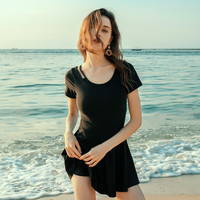 热浪泳衣女夏2025性感遮肚显瘦黑色保守连体裙式大码温泉泳装 3XL