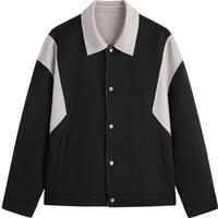 冬季GXG简约休闲撞色拼接含羊毛保暖短大衣毛呢外套男