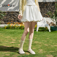 三福短裙2025夏季甜美白色花苞摆宽松蓬蓬半身裙子女装498364 S