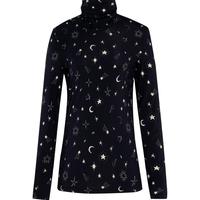 黑色印花上衣女春秋高领打底衫修身长袖衬衫