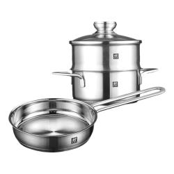 双立人 德国双立人不锈钢平底锅奶锅蒸笼3件套家用厨房宝宝辅食锅煎锅