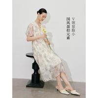 2024夏季款女装【山水楼阁】收腰V领套头印花裙