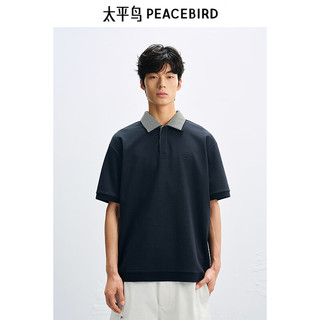 太平鸟 撞色领翻领短袖POLO衫