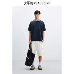 太平鸟 撞色领翻领短袖POLO衫