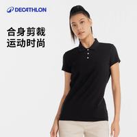 迪卡侬polo衫女夏季短袖t恤女夏休闲透气棉黑色运动t恤上衣SAG2 XL