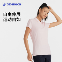 迪卡侬polo衫女夏季短袖t恤女夏休闲透气棉黑色运动t恤上衣SAG2