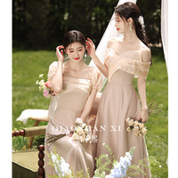 缎面伴娘服2025夏季香槟色高级感气质小众小个子姐妹团连衣裙 L