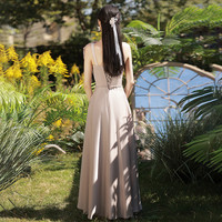 粉色伴娘服2025夏季平时可穿高级感小众婚礼姐妹团晚礼服裙女 L