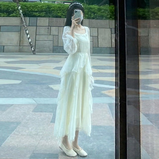 2025春夏季法式长袖连衣裙女小众设计感温柔风森系超仙仙女裙 XL
