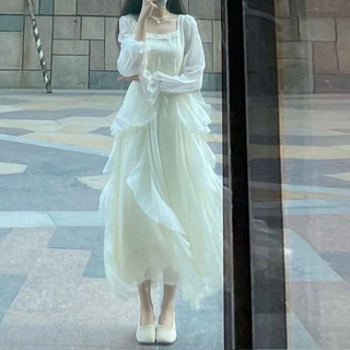 2025春夏季法式长袖连衣裙女小众设计感温柔风森系超仙仙女裙 XL