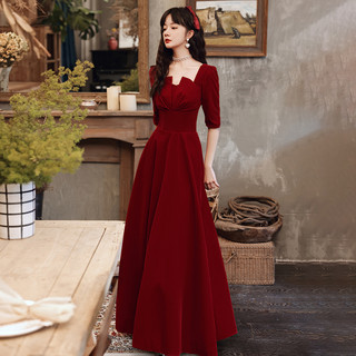 酒红色敬酒服新娘2025结婚便装订婚高级晚礼服连衣裙平时可穿 XS