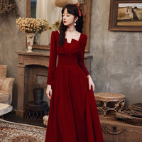 酒红色敬酒服新娘2025结婚便装订婚高级晚礼服连衣裙平时可穿 XS