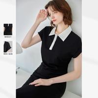 2024夏款棉制翻领高级感显瘦长裙气质通勤百搭连衣裙女