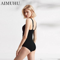 纯黑色泳衣泡温泉保守显瘦连体显瘦遮肚游泳衣复古聚拢比基尼 L