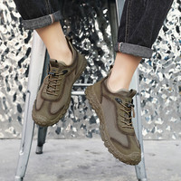 西域骆驼布鞋男款夏季网面透气免系带运动鞋男士户外休闲工装鞋子 40