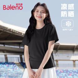 班尼路 短袖t恤女凉感夏季正肩宽松纯色上衣服女装小个子女生半袖衫 黑#纯色  S