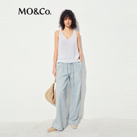 MO&Co.牛仔裤2025夏浅蓝天丝棉纱抽绳高腰及地直筒阔腿裤MBE2JEN029 牛仔蓝色 S /S