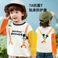 Disney baby 迪士尼宝宝（Disney Baby）秋季童装男女儿童米奇卡通透气百搭纯棉亲肤7A级抗菌长袖T恤 ZD3ES015黄红 120