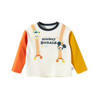 迪士尼宝宝（Disney Baby）秋季童装男女儿童米奇卡通透气百搭纯棉亲肤7A级抗菌长袖T恤 ZD3ES015黄红 100
