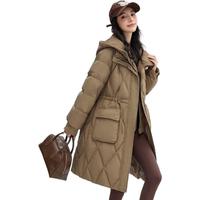 鸭鸭长款羽绒服女过膝2025年冬季连帽加厚女士时尚收腰显瘦外套 咖色 S