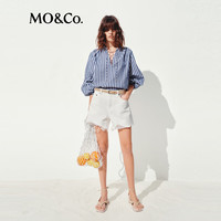 MO&Co.衬衣2025夏法式航海风蓝白条纹高支棉绑带V领宽松MBE2TOP043 蓝白条色 S /160