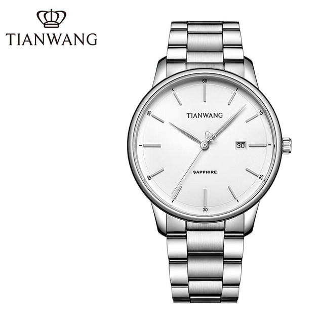 天王 男士时尚石英钢带手表 银色31193