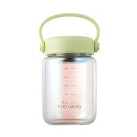 富光嘟嘟玻璃杯 高硼硅玻璃高颜值水杯子 女生便携牛奶咖啡刻度茶杯 清新绿-410ML
