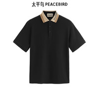 太平鸟男装 【POLO清仓】POLO衫合集夏季休闲翻领短袖t恤商务体恤 撞色翻领黑色BWCOE2497 M