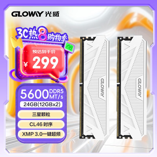 光威 24GB(12GBx2)套装 DDR5 5600 台式机内存条 天策系列 助力AI 适配黑神话悟空