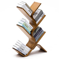 竹庭 实木书架 落地简易书架 茶弯曲五层树形书架