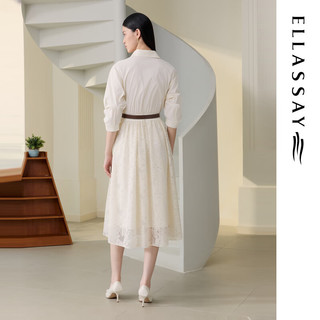 歌力思（ELLASSAY）2025早秋棉舒适镂空蕾丝收腰剪裁气质连衣裙女EWU363Y00900 珠光白 XS