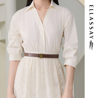 歌力思（ELLASSAY）2025早秋棉舒适镂空蕾丝收腰剪裁气质连衣裙女EWU363Y00900 珠光白 XS
