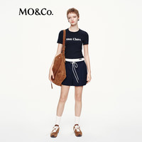 MO&Co.短袖T恤2025秋字母植绒印花圆领正肩合身百搭上衣MBE3TEET08 蓝黑色 XS /155
