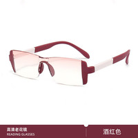 米奇啵啵 mikibobo高清防蓝光老花镜  男女同款 款式 中老年人眼镜 无框双光钻石切边防蓝光-酒红 高清防蓝光老花镜 350°