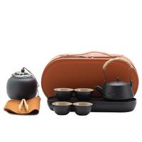 京东京造 旅行茶具 套装功夫茶具泡茶黑陶浪韵山便携收纳7件套